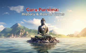 Guru Purnima Buddha statue on lotus in lake with mountains, spiritual festival celebration
