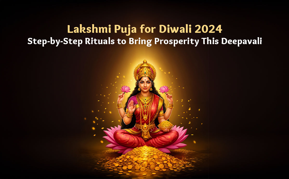 Lakshmi Puja Diwali 2024 goddess Lakshmi on lotus with gold coins and pink lotuses