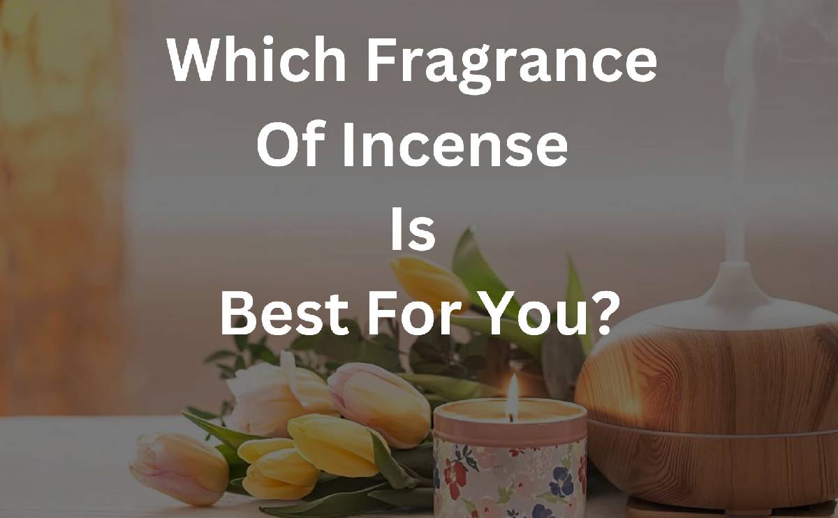 Incense fragrance guide with wooden diffuser, burning candle, and tulips on table
