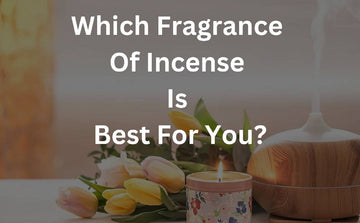 Incense fragrance guide with wooden diffuser, burning candle, and tulips on table