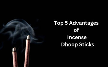 Two burning incense dhoop sticks emitting smoke with text about their top 5 advantages