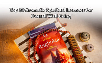Raghukul Omega incense sticks, mala beads, and burners on a wooden tray for spiritual wellbeing
