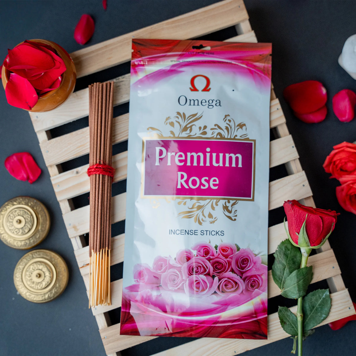 Pink Roses Incence Rocks Premium Rose Incense Sticks Zipper Pouch
